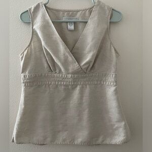 Geoffrey Beene Sport Linen Cotton V Neck Sleeveless Oatmeal Colored Top Medium